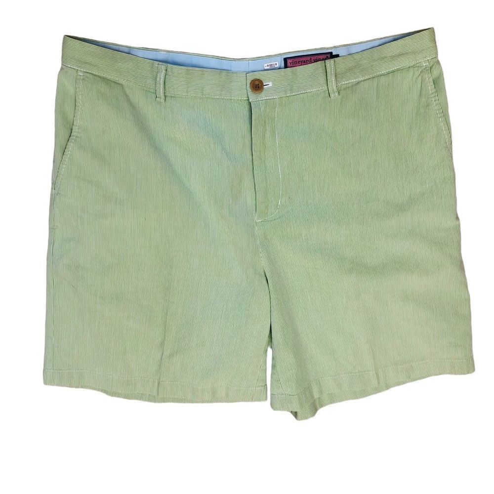 Vineyard Vines Green Striped Island Flat Front Chino Pockets Shorts Sz 40
